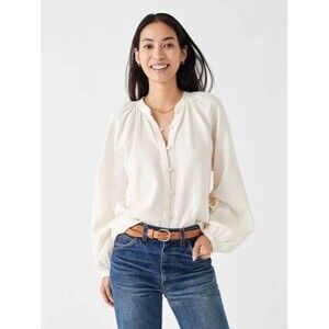 NWT Faherty Top Small Naomi White Peasant Linen Cottagecore Peasant Boho